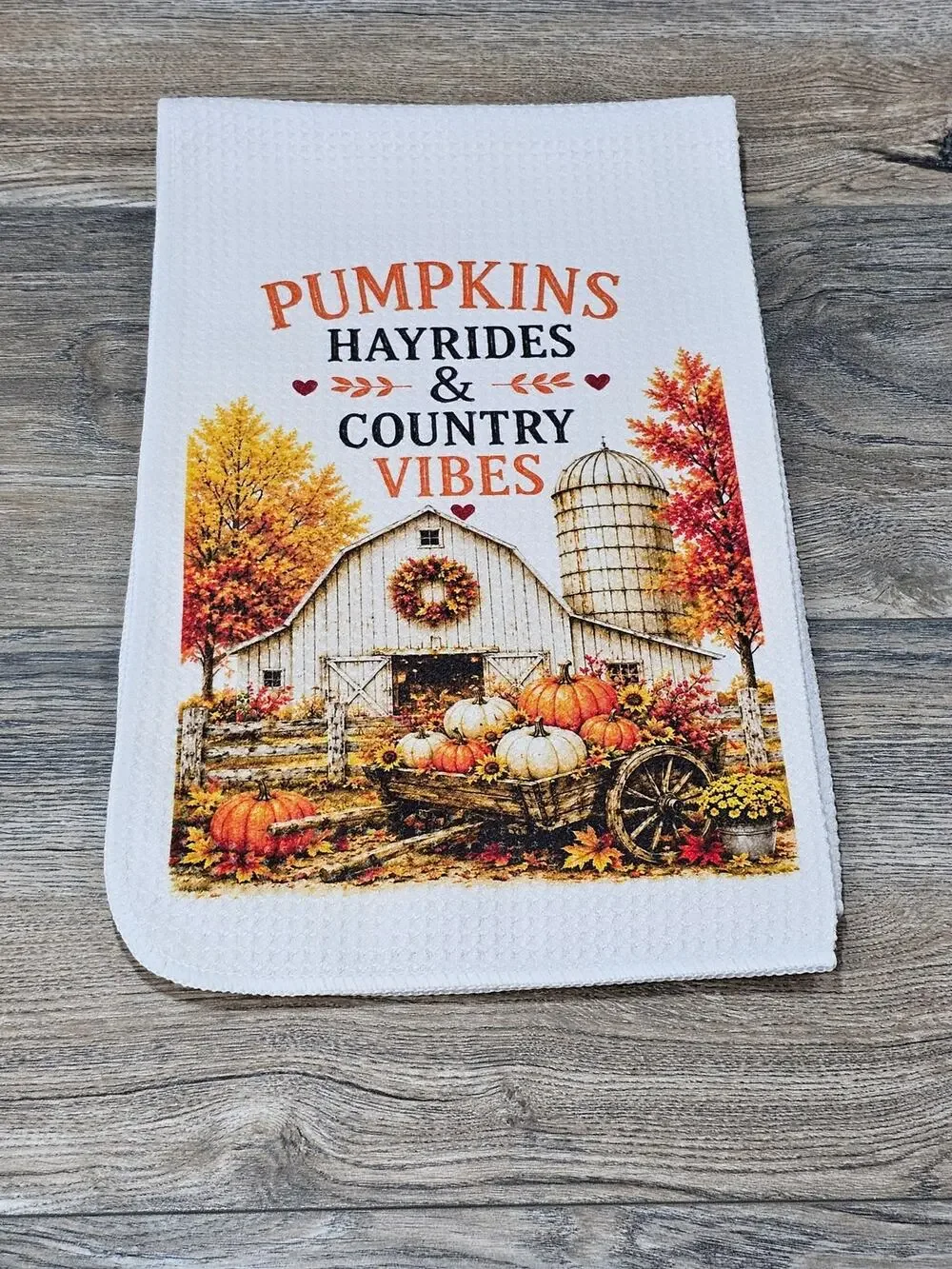 Pumpkins Hayrides & Country Vibes Kitchen Towel Fall Farmhouse Decor